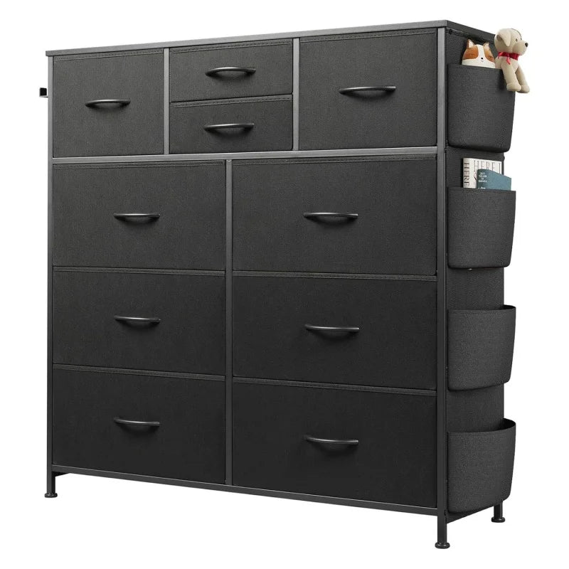 GALAXHERO 10 Drawer Fabric Dresser Sturdy Metal Frame Organizer Unit Side Pockets Hooks for Bedroom Living Room Hallway
