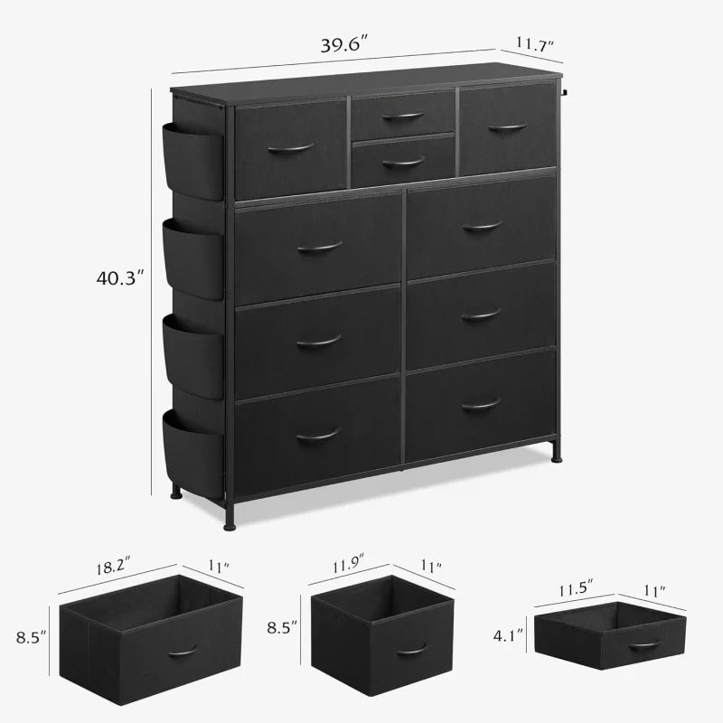 GALAXHERO 10 Drawer Fabric Dresser Sturdy Metal Frame Organizer Unit Side Pockets Hooks for Bedroom Living Room Hallway