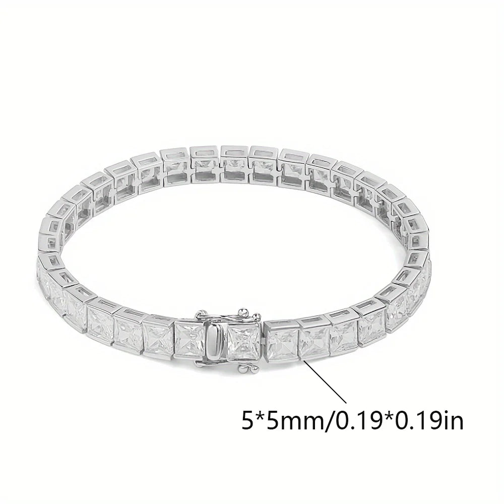 1pc S925 Sterling Silver with 5mm*5mm 5A Zirconia Tennis Bracelet, Men's and Women's, | Gemstones & Jewelry | Gifts for Him | G