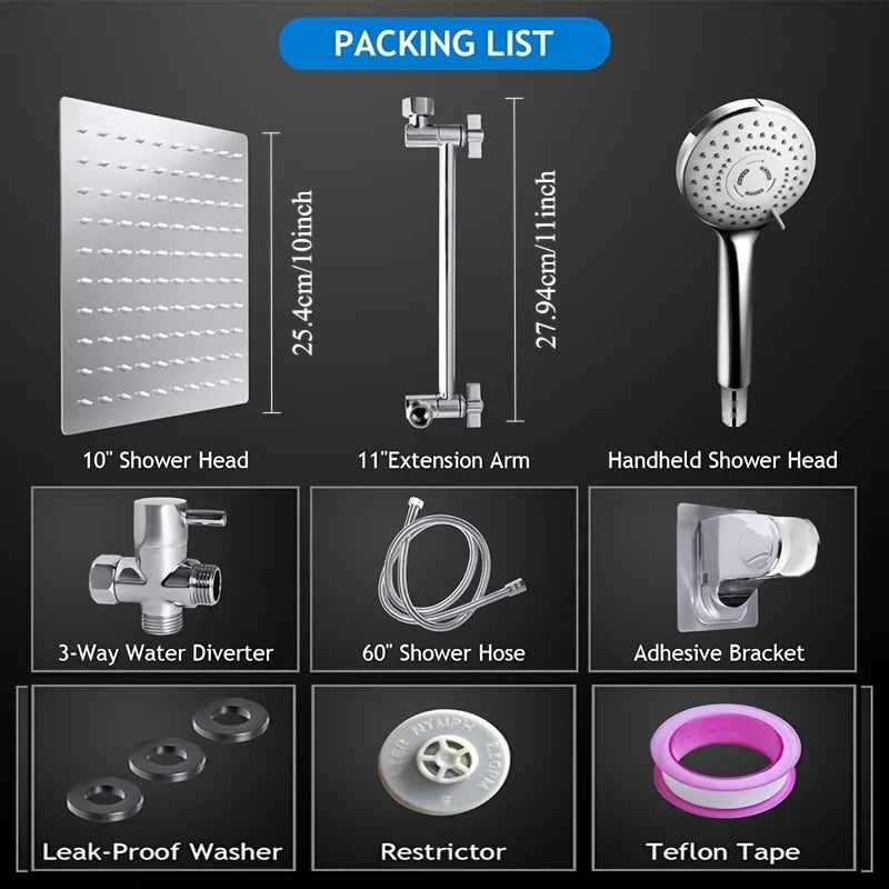 Bathroom chrome plated concealed stainless steel pressurized shower shower set with extended lever arm, toilet top spray shower