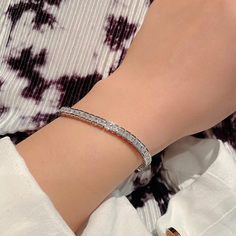1pc S925 Sterling Silver with 5mm*5mm 5A Zirconia Tennis Bracelet, Men's and Women's, | Gemstones & Jewelry | Gifts for Him | G