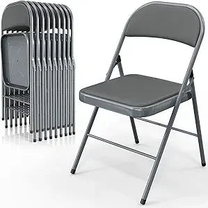 10 Pack Folding Chairs with Padded Seats, Metal Frame with Pu Leather Seat & Back, Capacity 350 lbs, Black