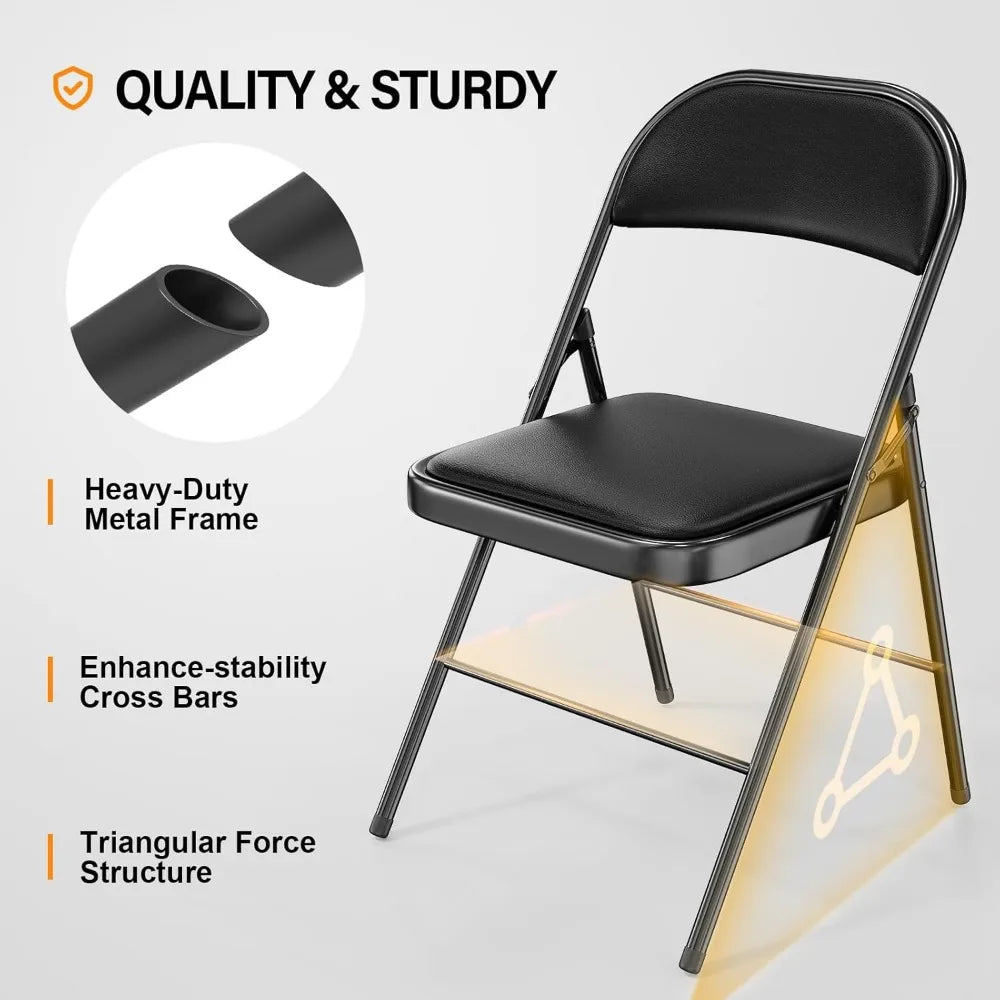 10 Pack Folding Chairs with Padded Seats, Metal Frame with Pu Leather Seat & Back, Capacity 350 lbs, Black
