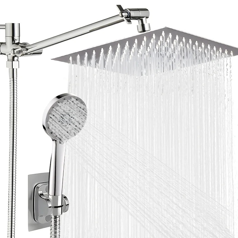 Bathroom chrome plated concealed stainless steel pressurized shower shower set with extended lever arm, toilet top spray shower