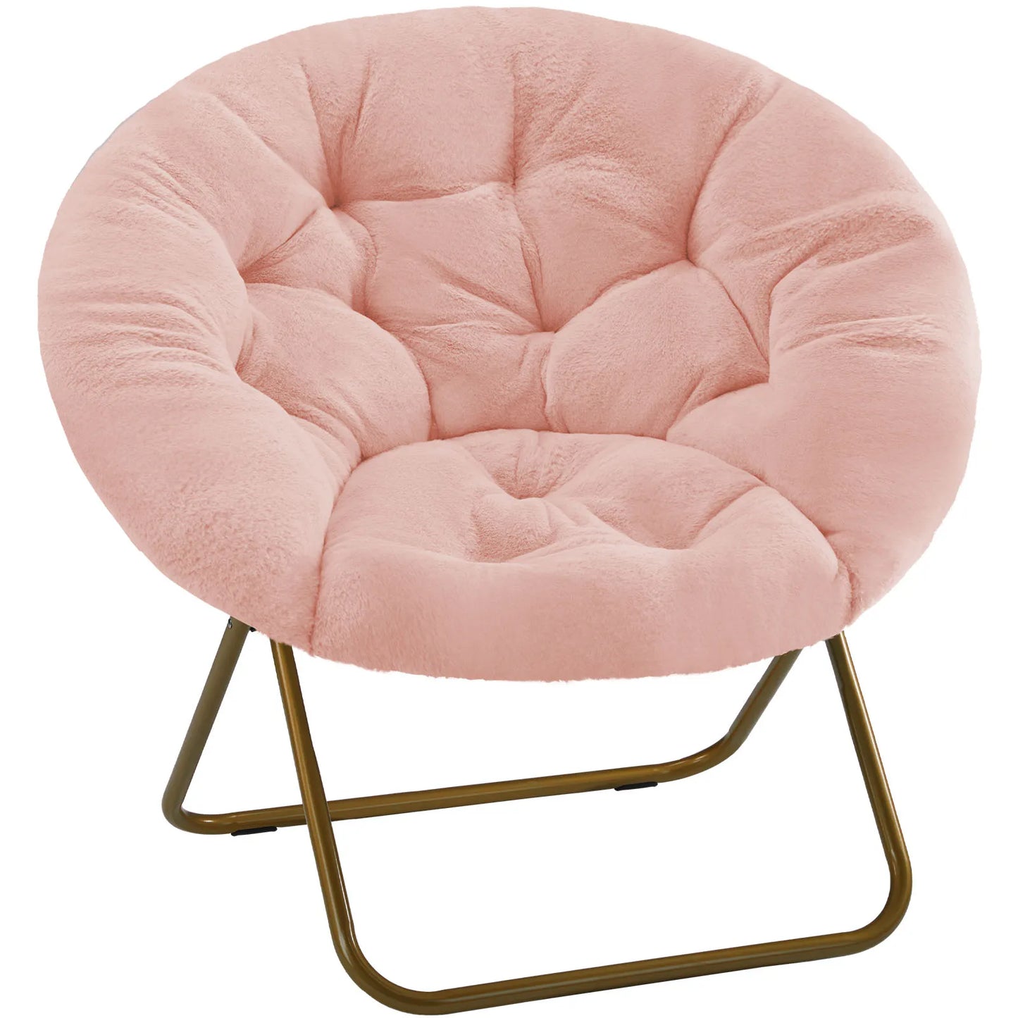 JHK Cozy Saucer Chairs Faux Fur For Living Room Folding Thick Padded Seat Metal Frame X-Large Reading Lounge Furniture