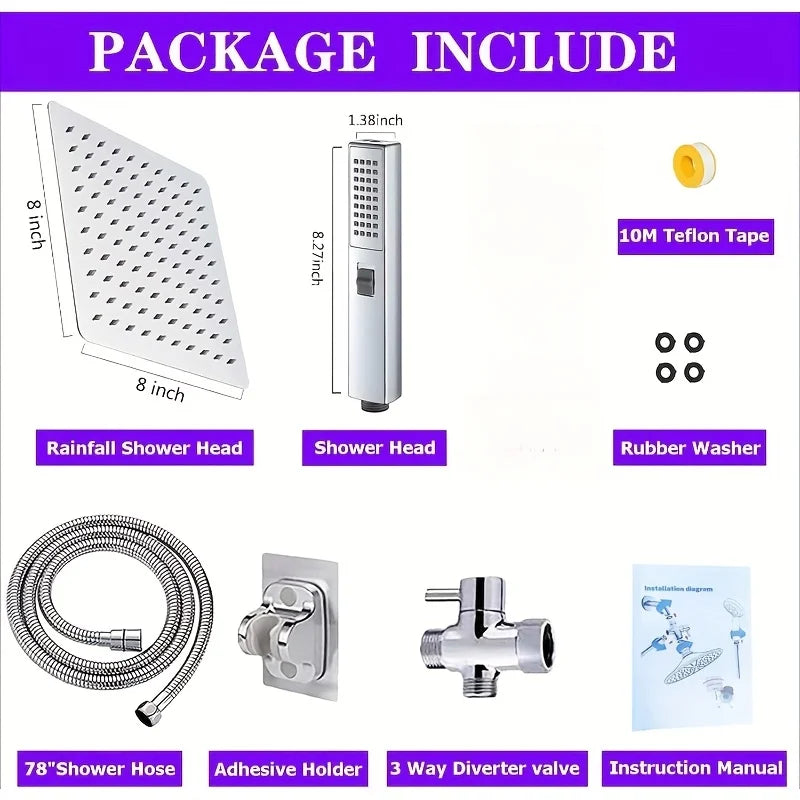 Bathroom chrome plated concealed stainless steel pressurized shower shower set with extended lever arm, toilet top spray shower