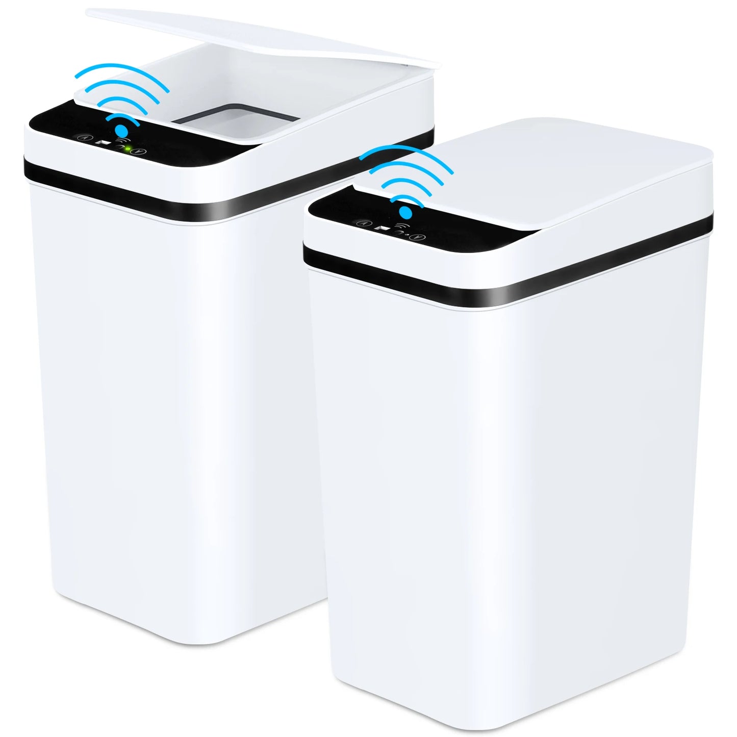 2 Pack 12 Liter Touchless Motion Sensor Slim Bathroom Trash Cans with Lid for Home and Office White