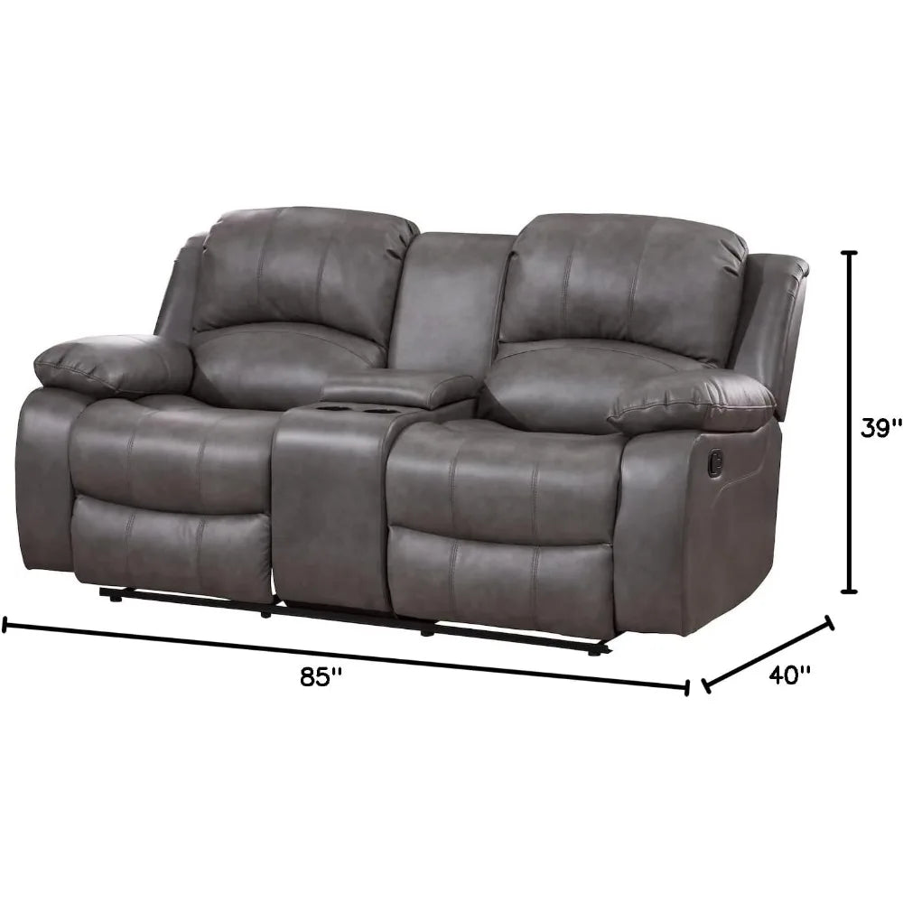 Furniture 2PC Bonded Leather Reclining Sofa Loveseat Set,(Gray), Living Room Sofa Set