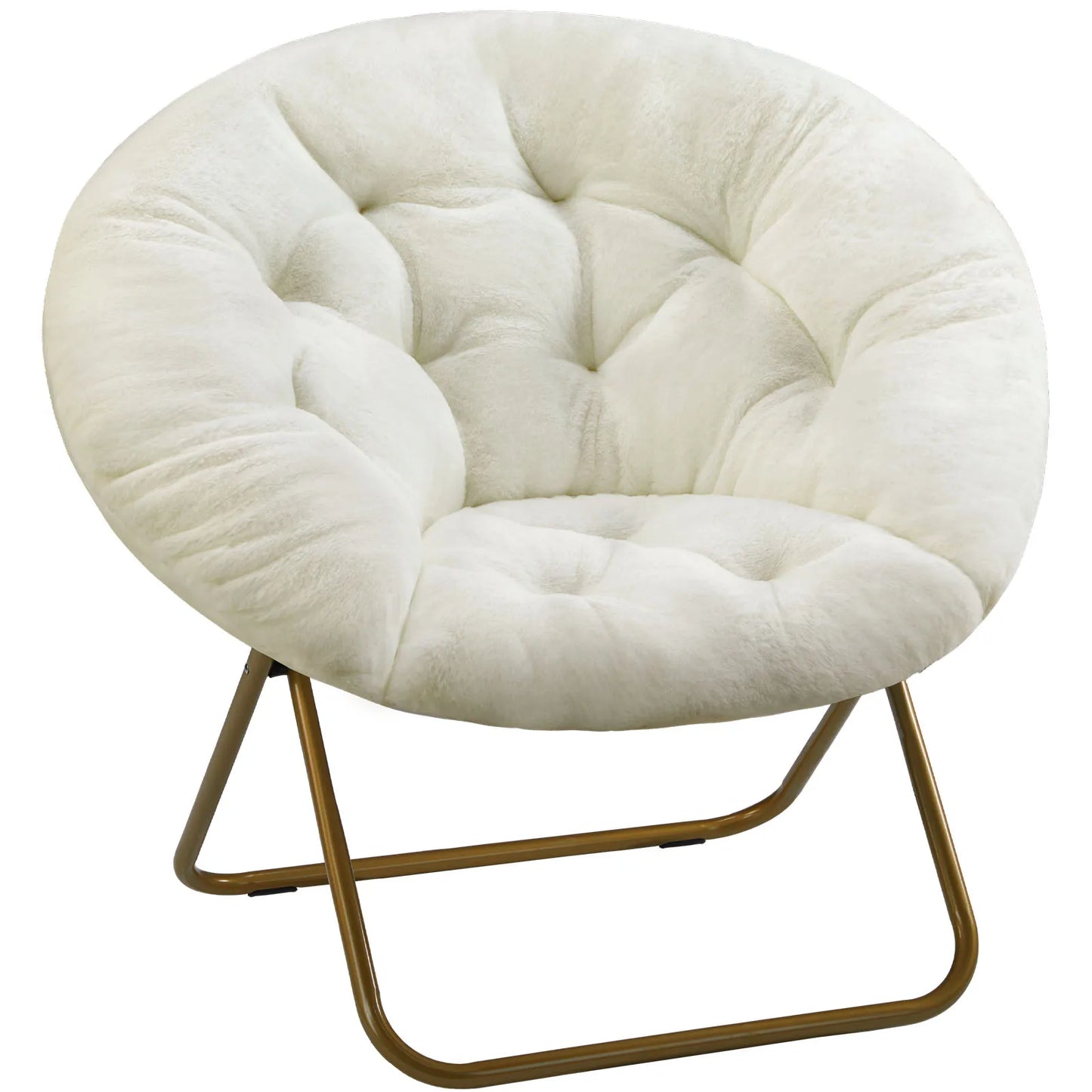 JHK Cozy Saucer Chairs Faux Fur For Living Room Folding Thick Padded Seat Metal Frame X-Large Reading Lounge Furniture