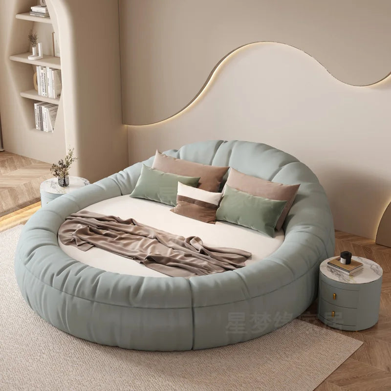 200X220cm double beds bedroom Round bed cheap full size queen bed Headboard side table bed room set bedroom furniture full set