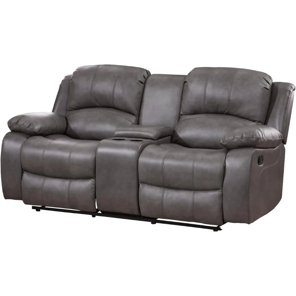 Furniture 2PC Bonded Leather Reclining Sofa Loveseat Set,(Gray), Living Room Sofa Set