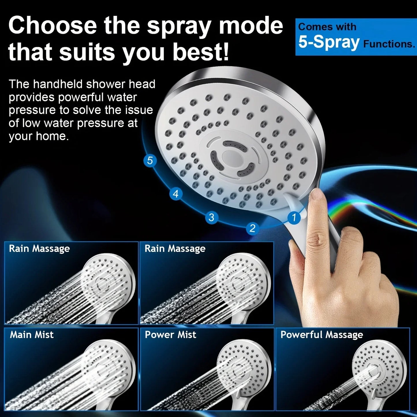 Bathroom chrome plated concealed stainless steel pressurized shower shower set with extended lever arm, toilet top spray shower