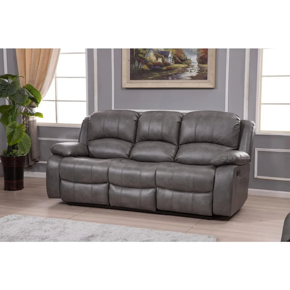 Furniture 2PC Bonded Leather Reclining Sofa Loveseat Set,(Gray), Living Room Sofa Set