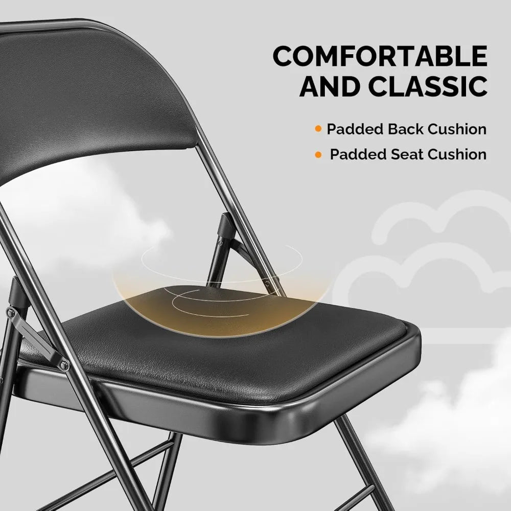 10 Pack Folding Chairs with Padded Seats, Metal Frame with Pu Leather Seat & Back, Capacity 350 lbs, Black