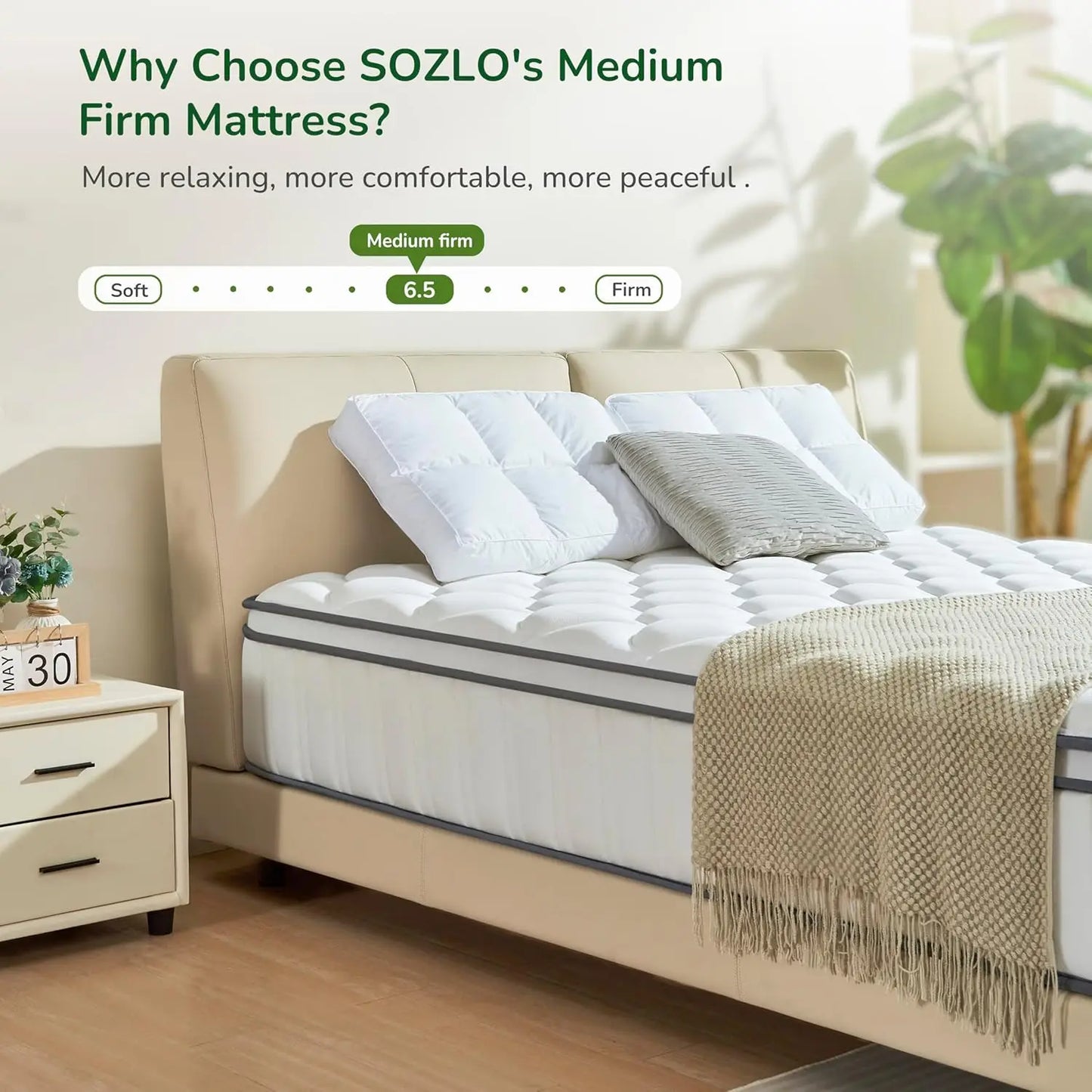 14 Inch Queen Size Hybrid Mattress with Cooling Gel and Individual Pocket Springs for Motion Isolation & Edge Support, Medium Fi