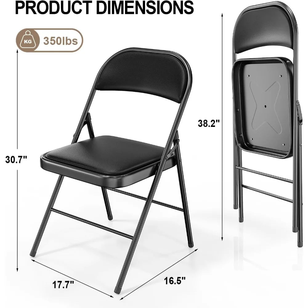 10 Pack Folding Chairs with Padded Seats, Metal Frame with Pu Leather Seat & Back, Capacity 350 lbs, Black