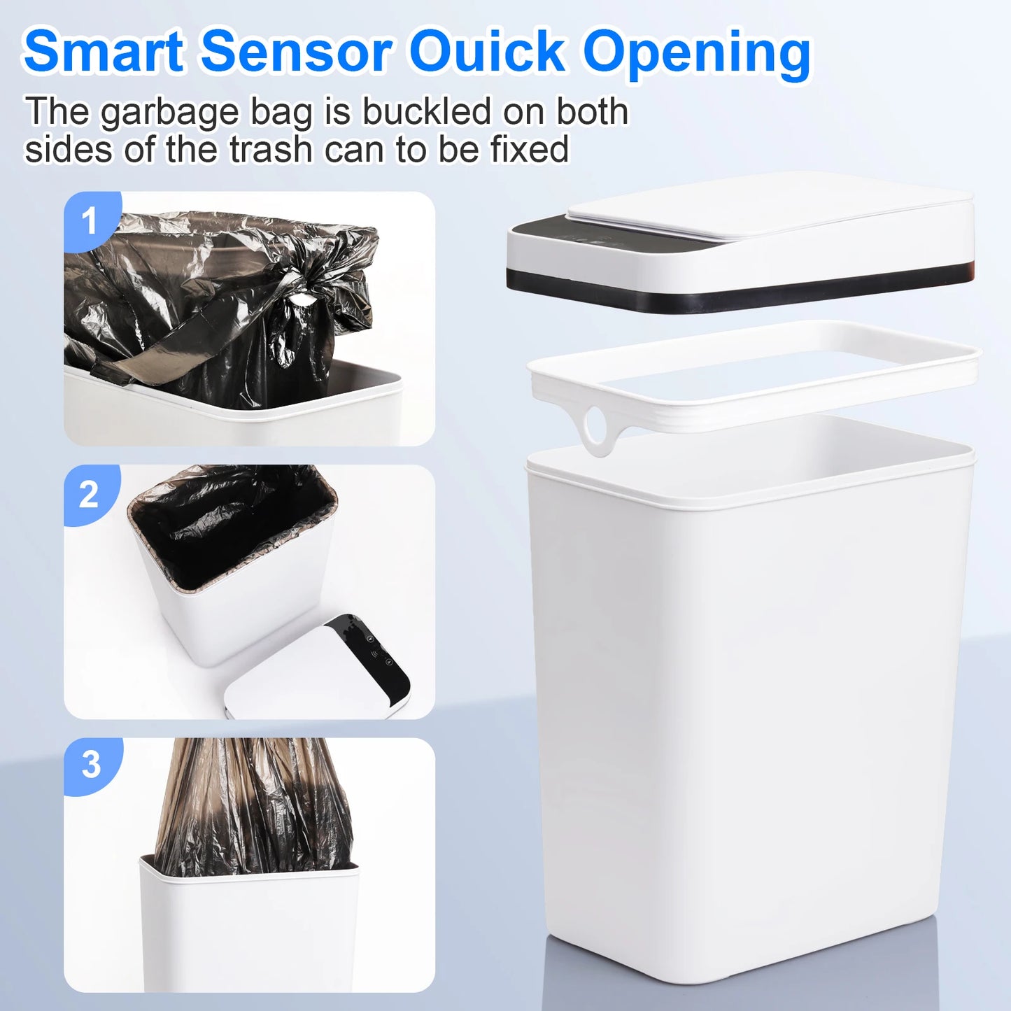 2 Pack 12 Liter Touchless Motion Sensor Slim Bathroom Trash Cans with Lid for Home and Office White