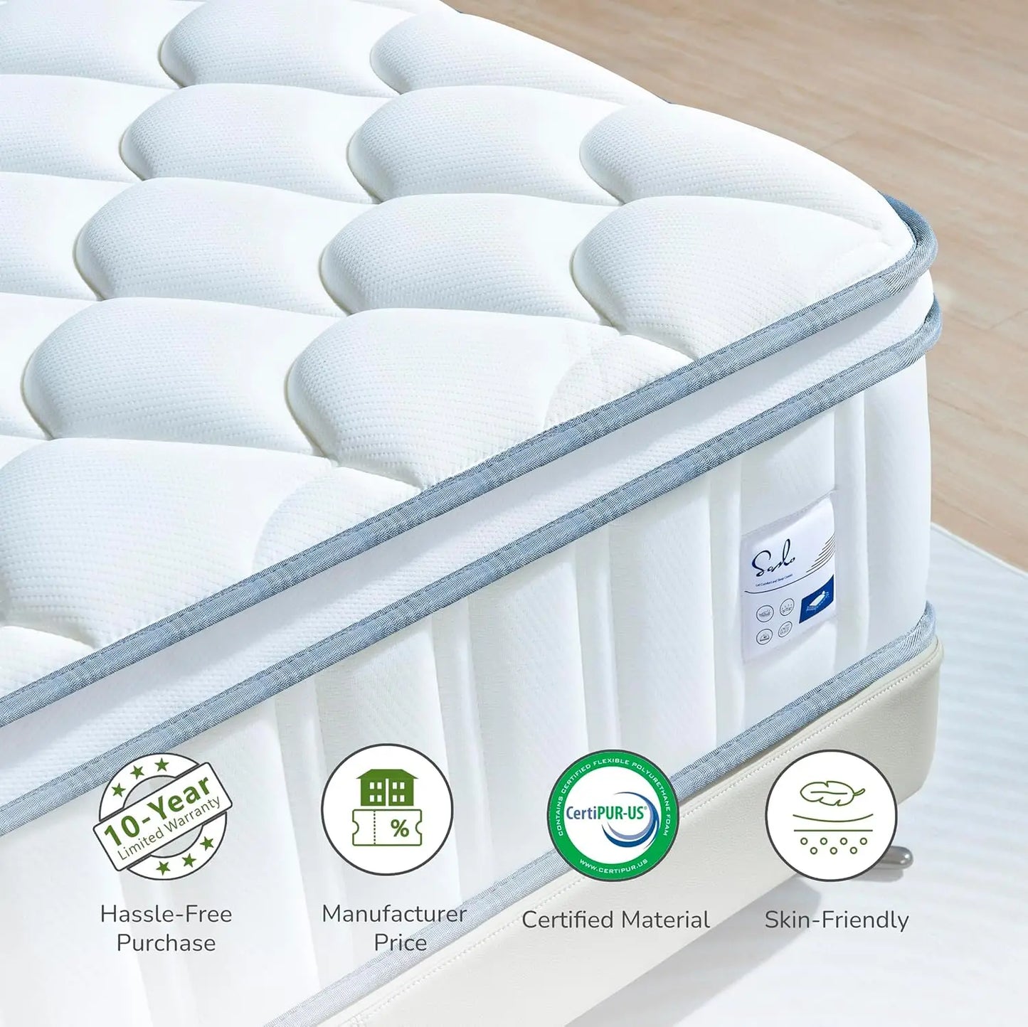 14 Inch Queen Size Hybrid Mattress with Cooling Gel and Individual Pocket Springs for Motion Isolation & Edge Support, Medium Fi
