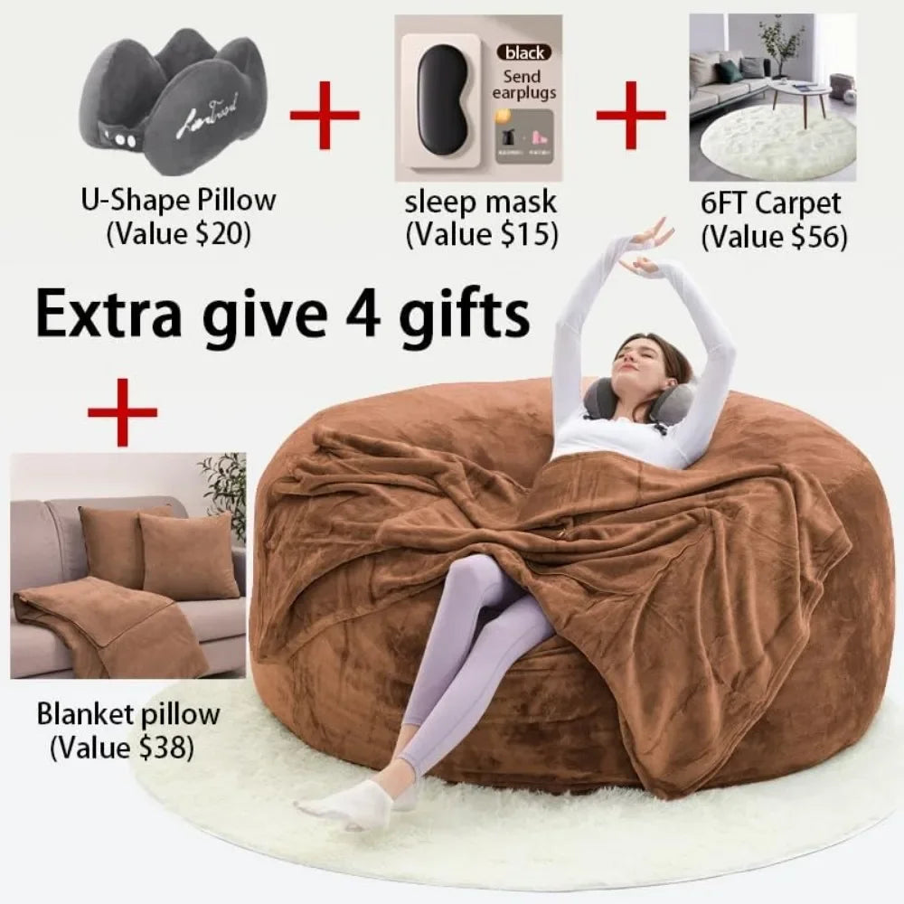 Oversized Bean Bag Sofa with Filling, Memory Sponge Bean Bag Chair, Floor, Adult Living Room, Lazy Sofa