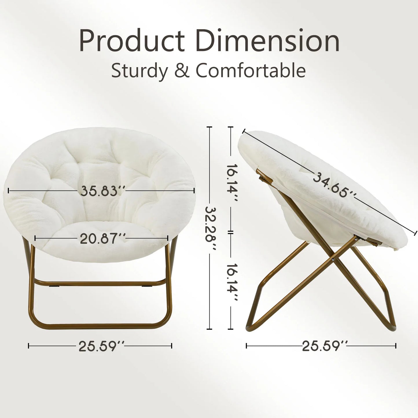 JHK Cozy Saucer Chairs Faux Fur For Living Room Folding Thick Padded Seat Metal Frame X-Large Reading Lounge Furniture