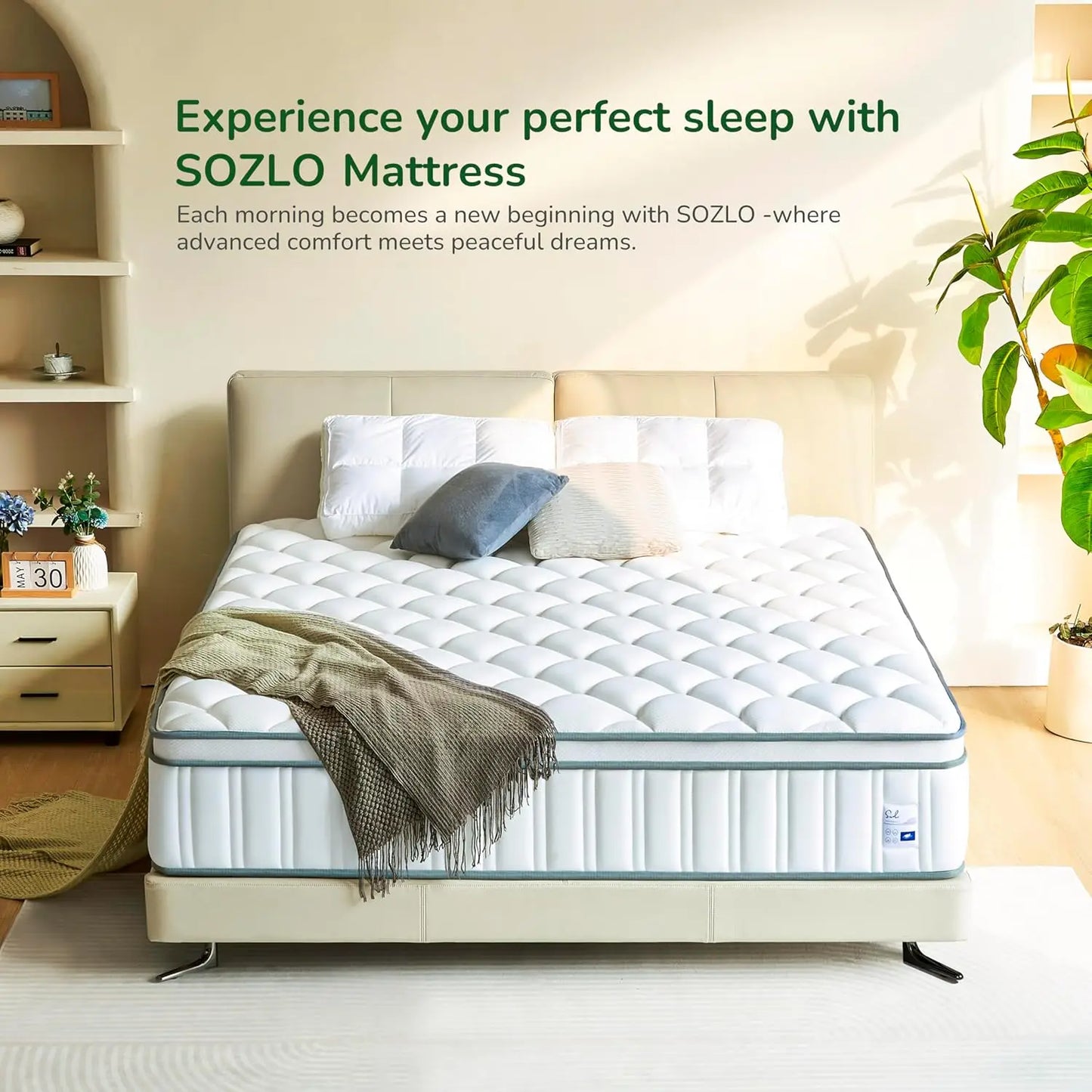 14 Inch Queen Size Hybrid Mattress with Cooling Gel and Individual Pocket Springs for Motion Isolation & Edge Support, Medium Fi