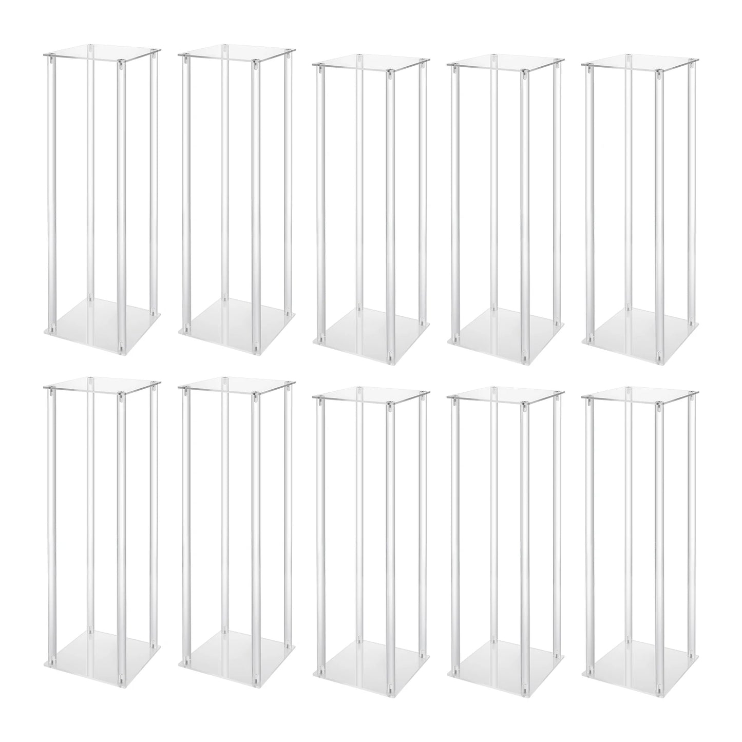 10Pcs Acrylic Vase Wedding Flower Stands Set 23.6"H Clear Column Rack Geometric Display Stand for Home Party Wedding Decor
