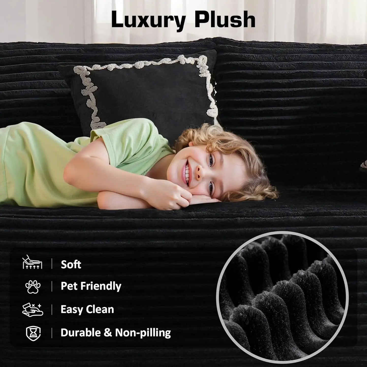 106"Cloud Sectional Couch with Chaise Longue,L Shaped Modular Modern Sofa,Comfy Corduroy Fluffy Couch with Deep Seat,No Assembly