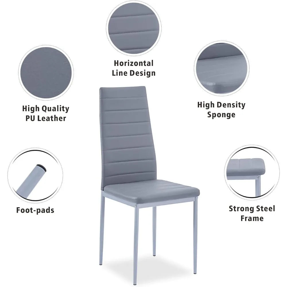Dining Table and Chair 5 Pieces Set, Dining Set for 4 Kitchen Room with 4 Chairs, Rectangular Glass with 4 PU