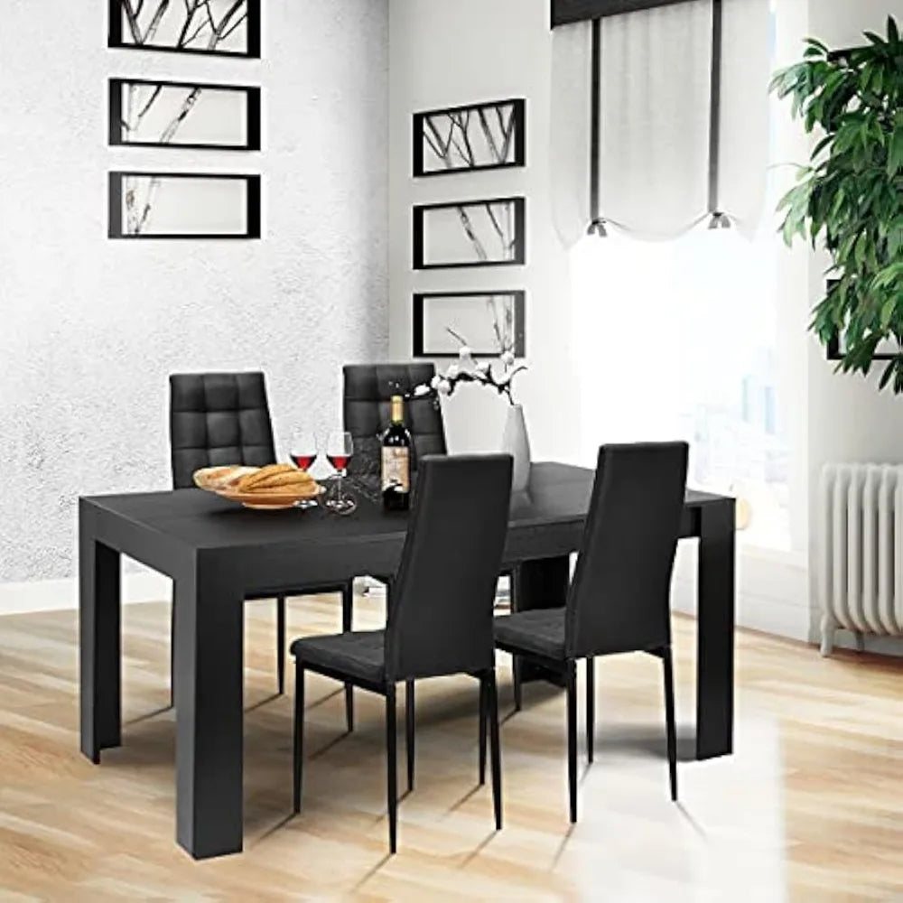 9-Pcs Dining Table Set, 63" Large Wood Rectangular Table with 8 Upholstered Chairs, Modern Kitchen and Tables Set for Dining Ro