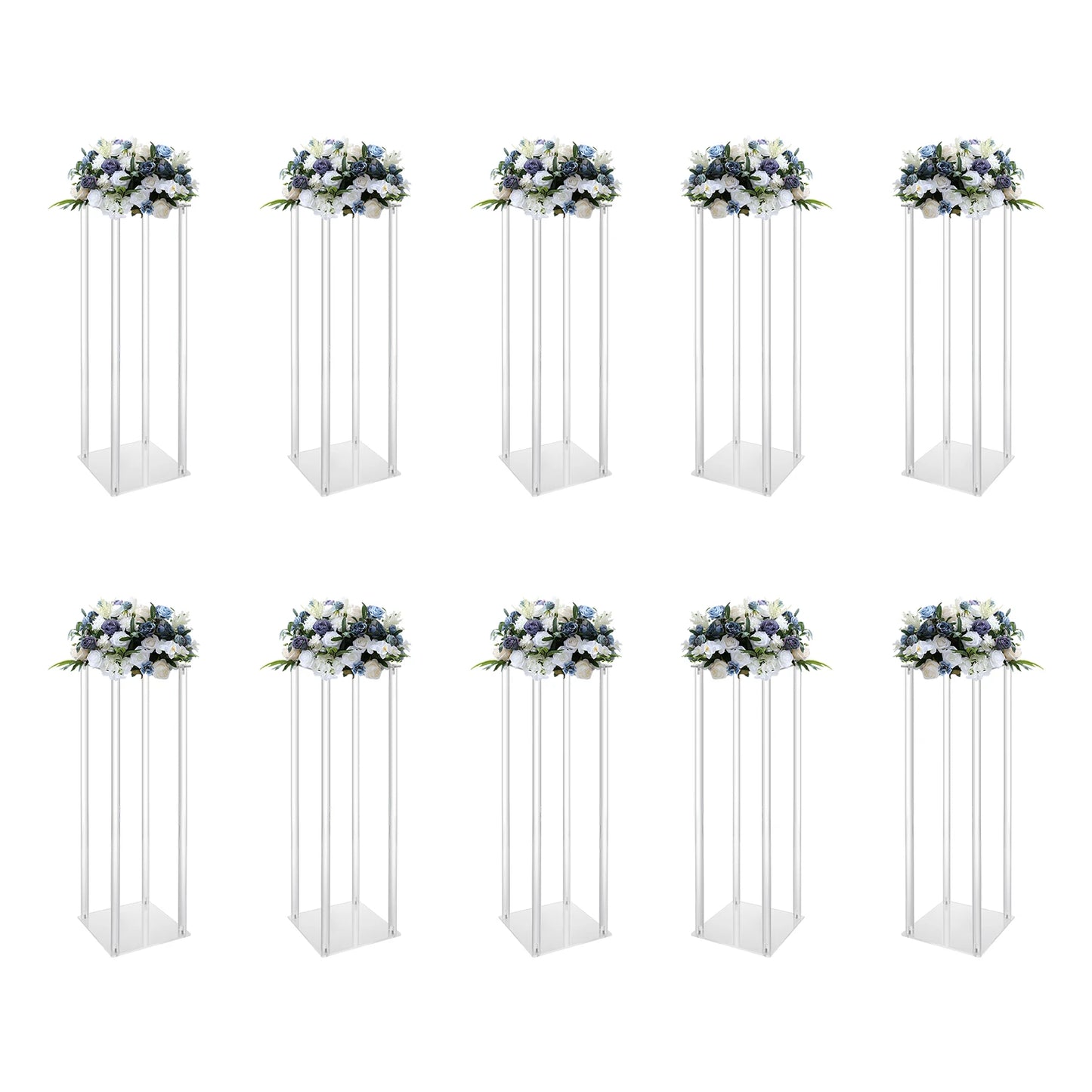10Pcs Acrylic Vase Wedding Flower Stands Set 23.6"H Clear Column Rack Geometric Display Stand for Home Party Wedding Decor