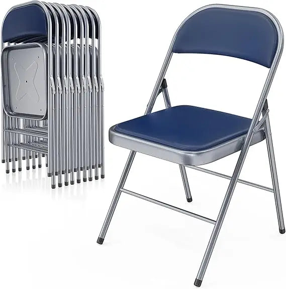 10 Pack Folding Chairs with Padded Seats, Metal Frame with Pu Leather Seat & Back, Capacity 350 lbs, Black