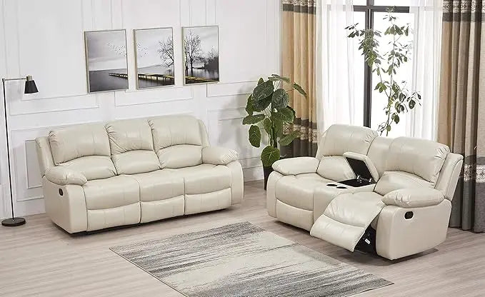 Furniture 2PC Bonded Leather Reclining Sofa Loveseat Set,(Gray), Living Room Sofa Set