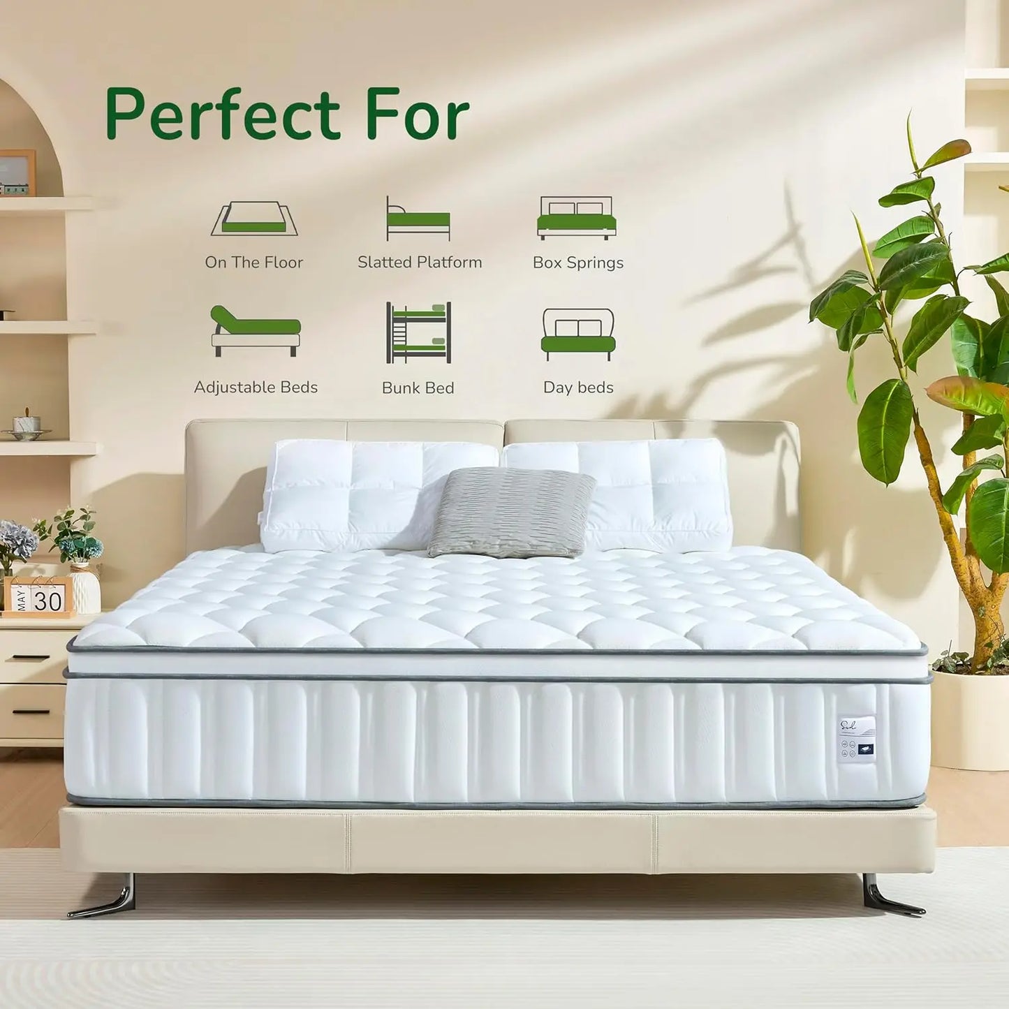 14 Inch Queen Size Hybrid Mattress with Cooling Gel and Individual Pocket Springs for Motion Isolation & Edge Support, Medium Fi