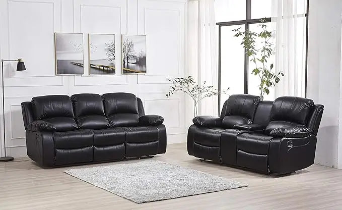 Furniture 2PC Bonded Leather Reclining Sofa Loveseat Set,(Gray), Living Room Sofa Set