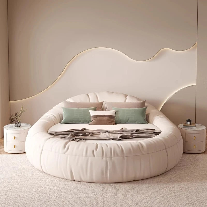 200X220cm double beds bedroom Round bed cheap full size queen bed Headboard side table bed room set bedroom furniture full set