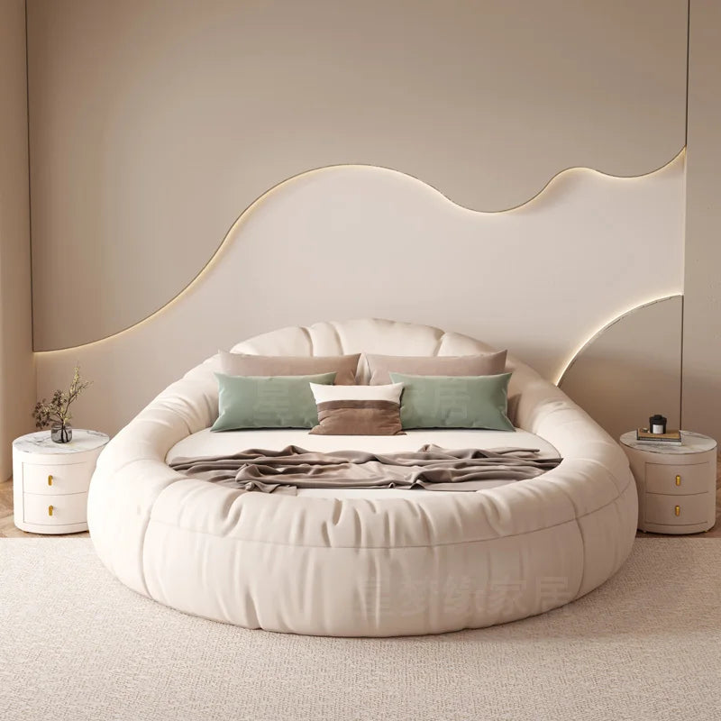 200X220cm double beds bedroom Round bed cheap full size queen bed Headboard side table bed room set bedroom furniture full set