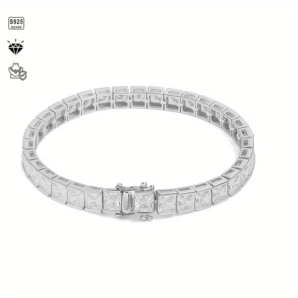 1pc S925 Sterling Silver with 5mm*5mm 5A Zirconia Tennis Bracelet, Men's and Women's, | Gemstones & Jewelry | Gifts for Him | G