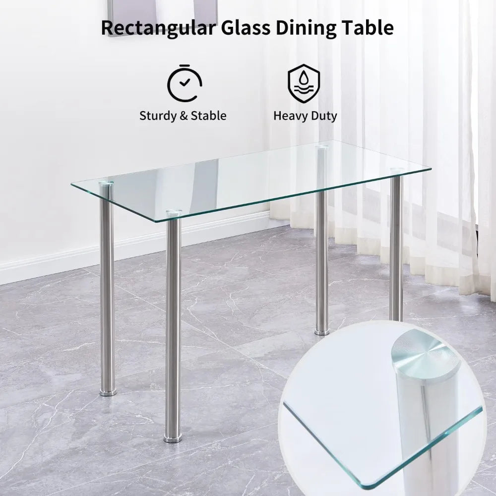 Dining Table and Chair 5 Pieces Set, Dining Set for 4 Kitchen Room with 4 Chairs, Rectangular Glass with 4 PU