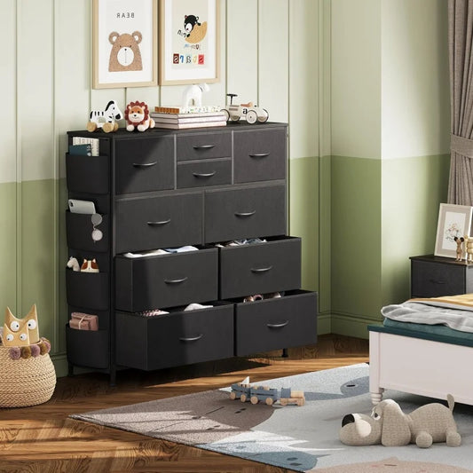 GALAXHERO 10 Drawer Fabric Dresser Sturdy Metal Frame Organizer Unit Side Pockets Hooks for Bedroom Living Room Hallway