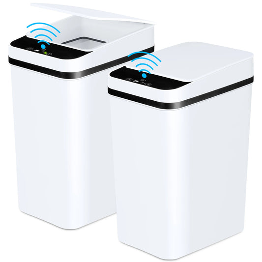 2 Pack 12 Liter Touchless Motion Sensor Slim Bathroom Trash Cans with Lid for Home and Office White