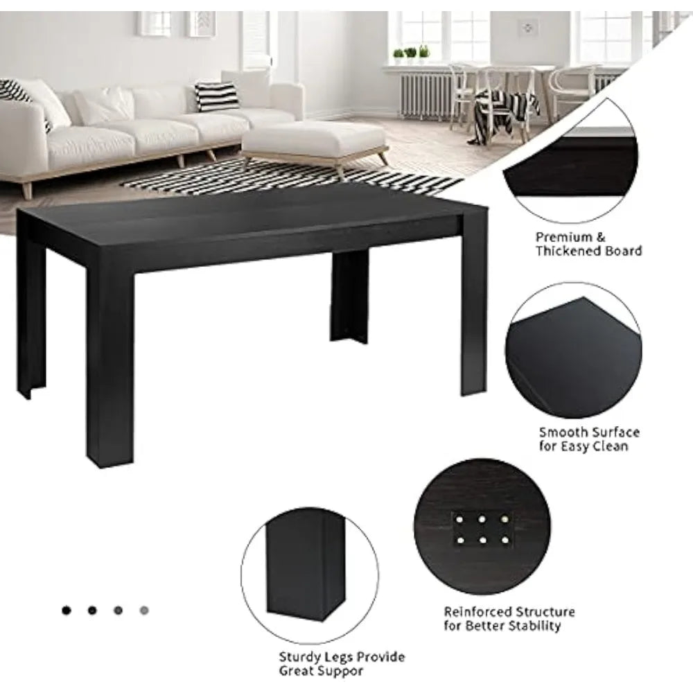 9-Pcs Dining Table Set, 63" Large Wood Rectangular Table with 8 Upholstered Chairs, Modern Kitchen and Tables Set for Dining Ro