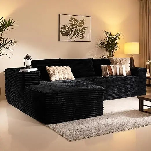 106"Cloud Sectional Couch with Chaise Longue,L Shaped Modular Modern Sofa,Comfy Corduroy Fluffy Couch with Deep Seat,No Assembly