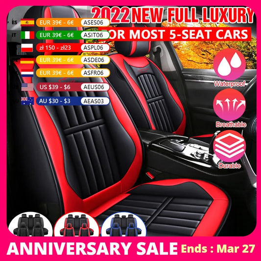11PCS 5 Seats Car Seat Covers Automobiles Seat Covers Protector Cushion Deluxe PU Leather Front+Rear Full Set SUV Truck