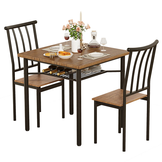 Dining Table Set for 2, Kitchen Table and Chairs for 2 with Wine Rack, Dining Room Table Set with 2 Chairs, Square Kitchen Table