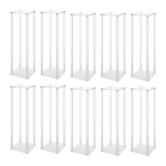 10Pcs Acrylic Vase Wedding Flower Stands Set 23.6"H Clear Column Rack Geometric Display Stand for Home Party Wedding Decor