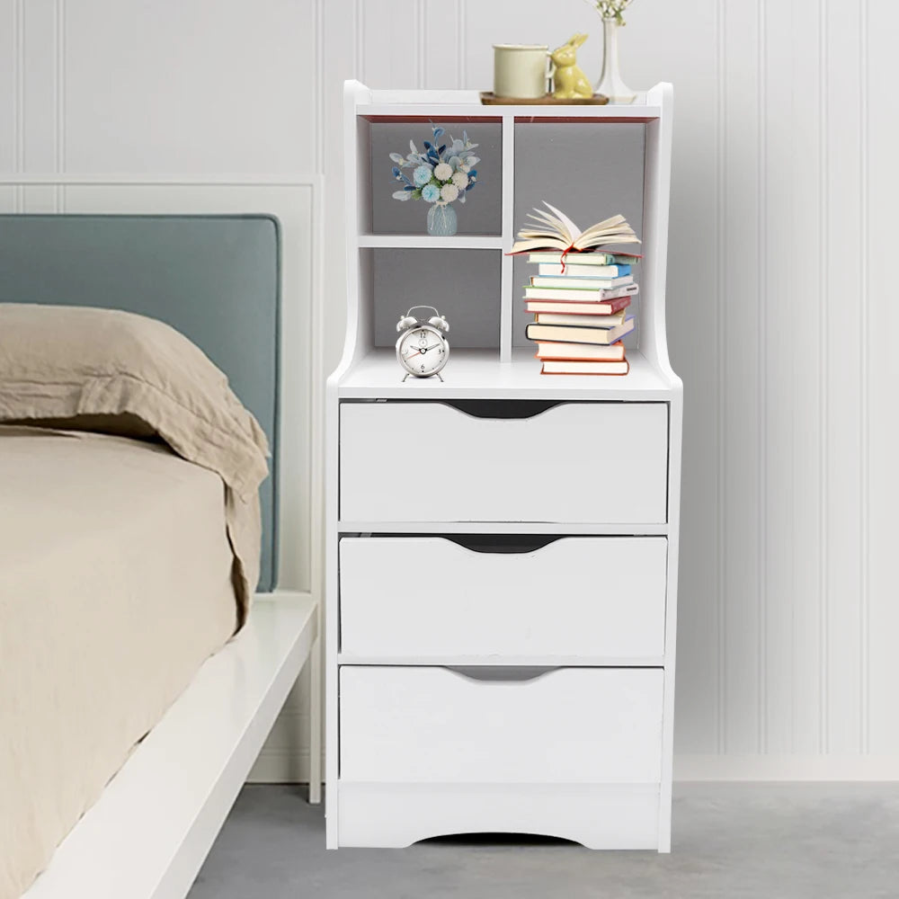 White Modern Style Nightstand Elegant Bedside Table Bedroom Furniture Cabinet With 3 Drawers