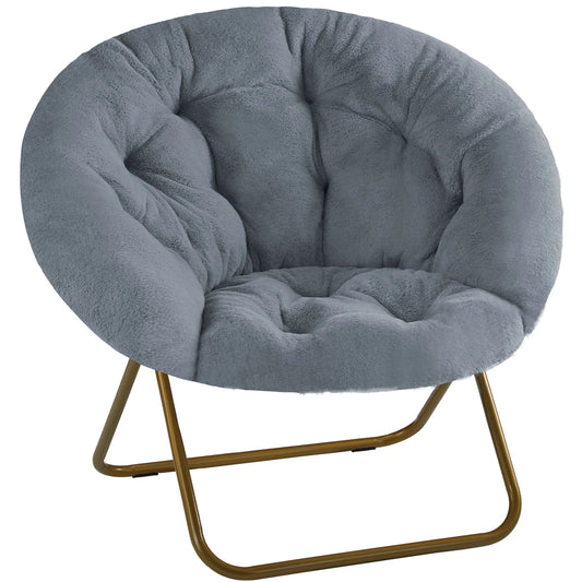 JHK Cozy Saucer Chairs Faux Fur For Living Room Folding Thick Padded Seat Metal Frame X-Large Reading Lounge Furniture