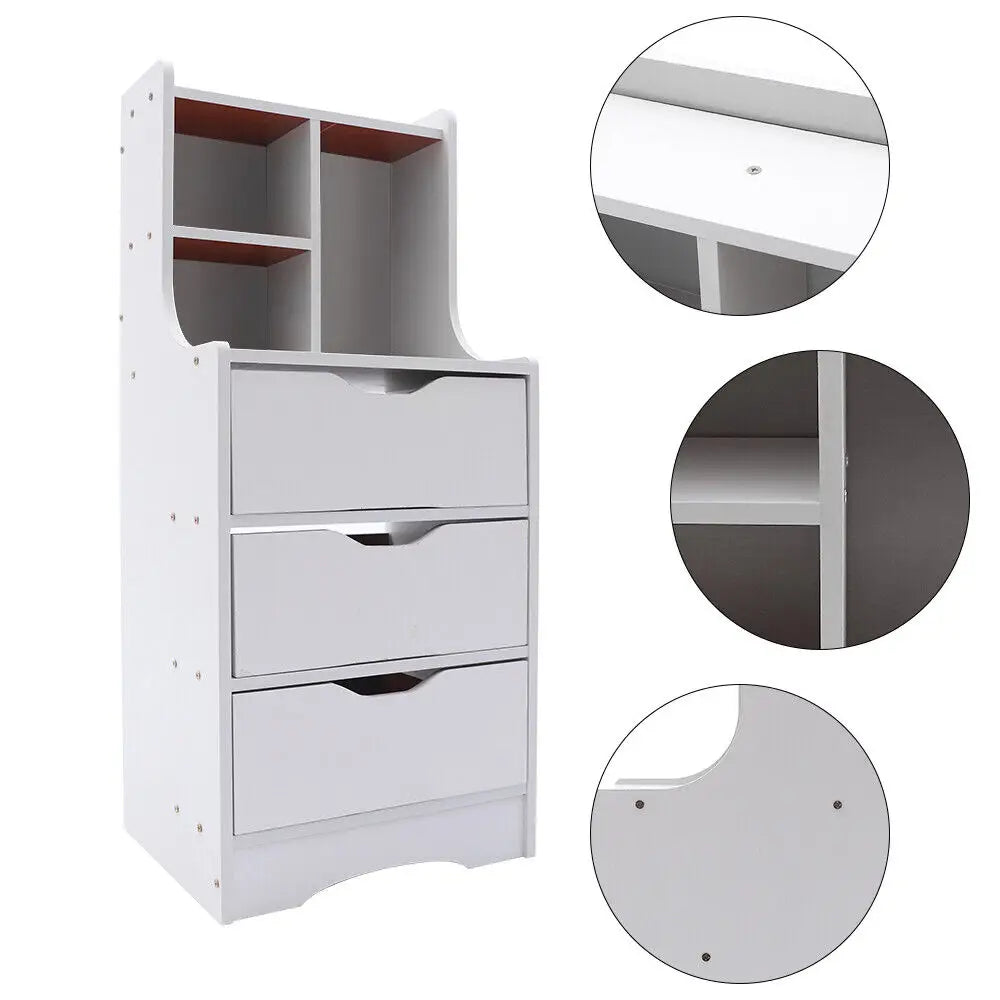 White Modern Style Nightstand Elegant Bedside Table Bedroom Furniture Cabinet With 3 Drawers