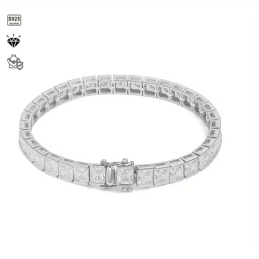 1pc S925 Sterling Silver with 5mm*5mm  5A Zirconia Tennis Bracelet, Men's and Women's, | Gemstones & Jewelry | Gifts for Him | G